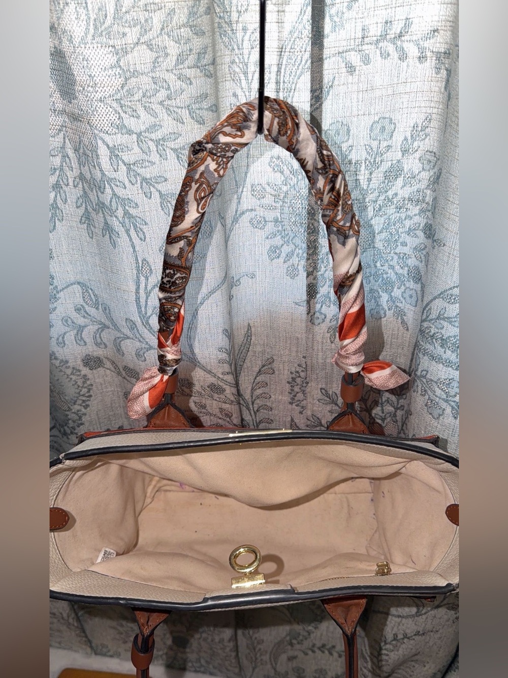 Orange and Cream Leather Tote with Monogram Side Panels - Picture 9 of 10